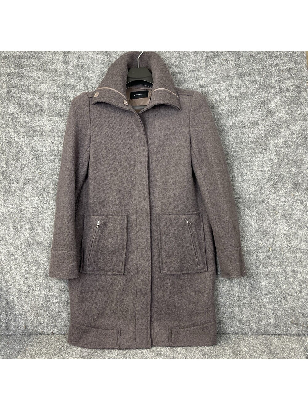 Wool Blend Purple Funnel Neck Raw Edge Zippered Pocket Women’s MCM Coat Small